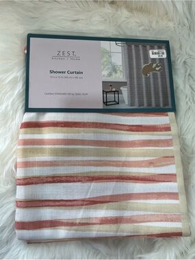 ZEST‎ Kitchen + Home Striped Shower Curtain 72x72 Coral Beige White